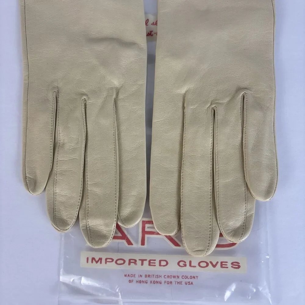 VTG Miss Aris Beige Cream Leather Gloves 7 1/2 Leather Wrist Length